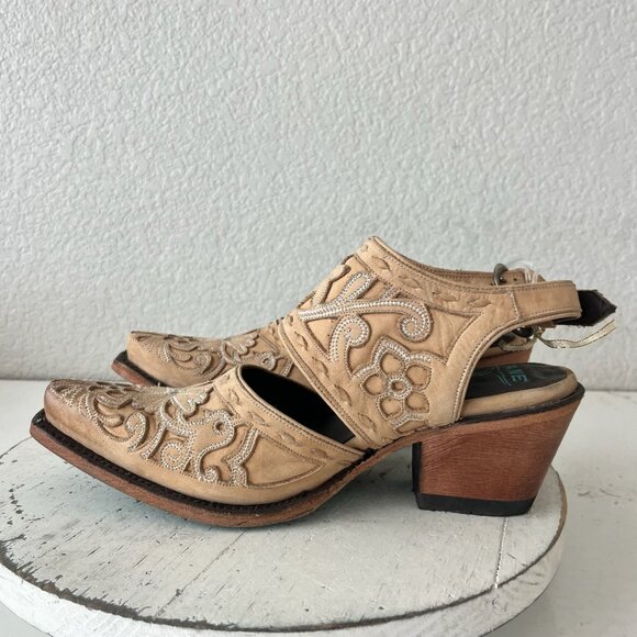 Lane Robin Mule Tan Cowboy Boots Womens 7.5 Cowgirl Western Leather Short Ankle - Picture 4 of 12